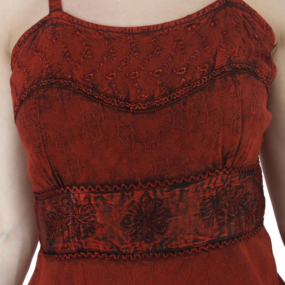 RED A-LINE CUT SHALLOW NECK LONG DRESS - Picture 3 of 3